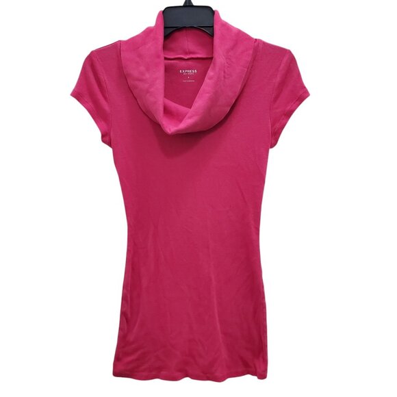 Express Sexy Basics Women Y2K Hot Fuchsia Cowl Neck Cap Sleeve Babydoll Tunic S‎ - Picture 1 of 5